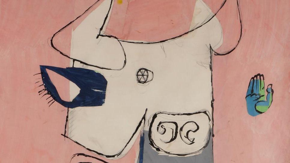 Le Corbusier (1887-1965), Taureau, 1963, collage de pièces de papier gouaché et encre... Un taureau radieux du Corbusier