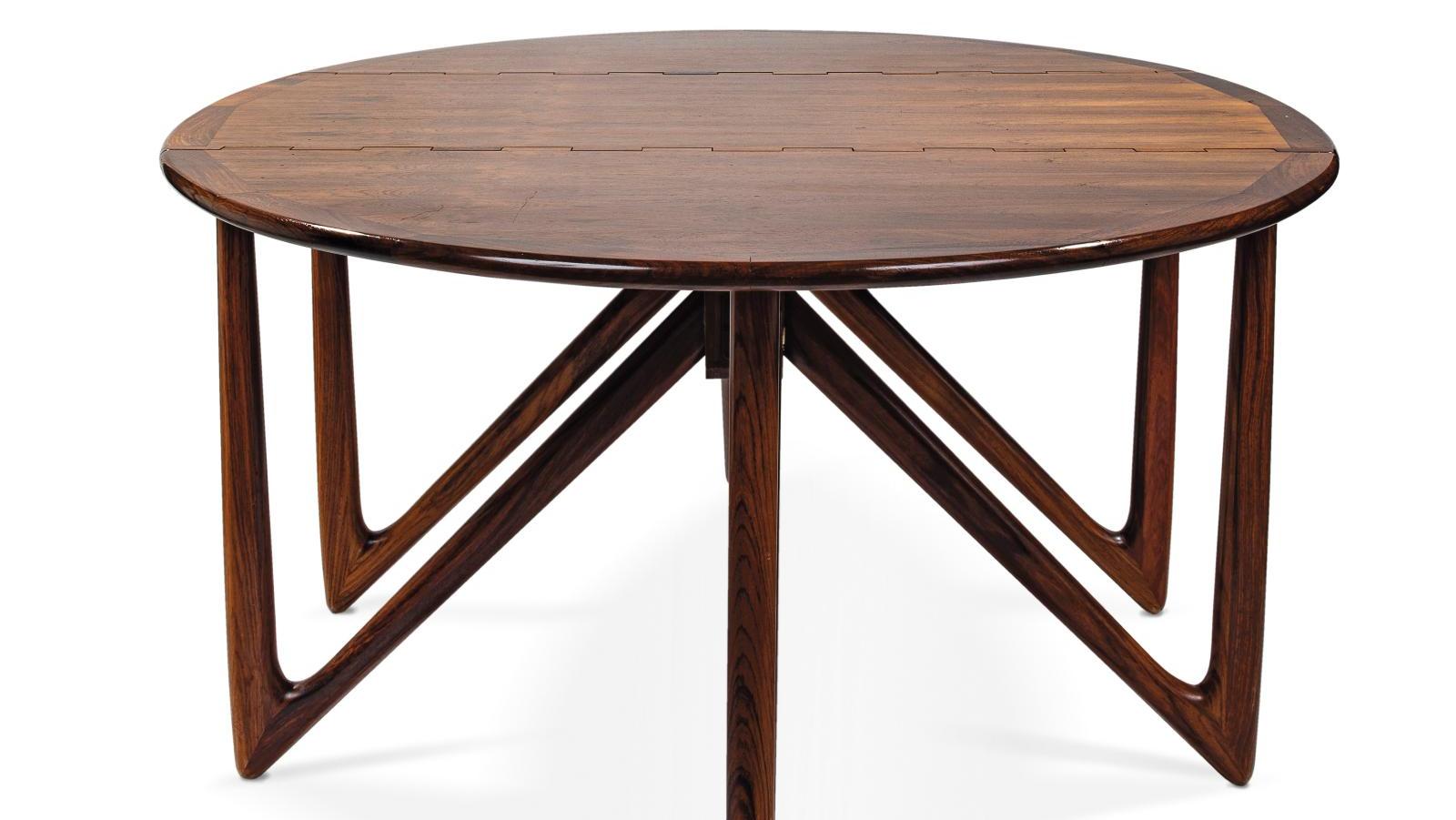 Kurt Ostervig (1912-1986), vers 1960, table à doubles volets en palissandre, 72 x 195 x 131 cm... Design danois