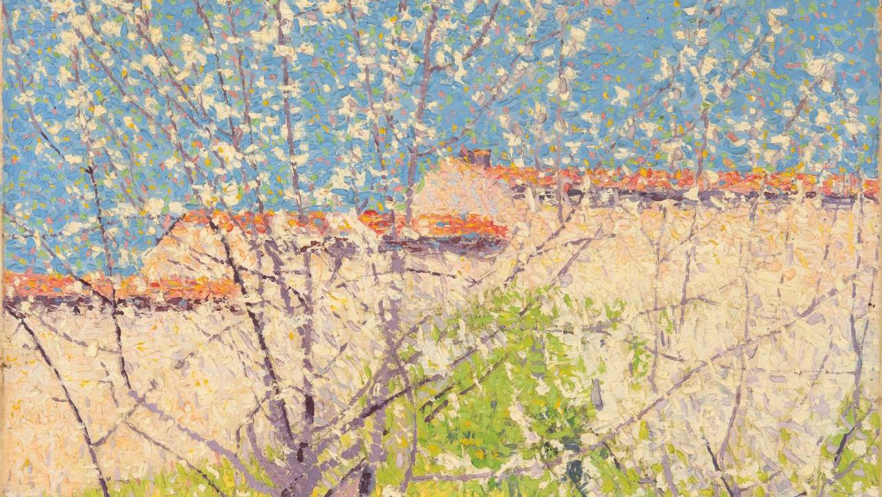 Achille Laugé (1861-1944), Amandiers en fleur dans un jardin, huile sur toile, signée,... Laugé, avant 1900