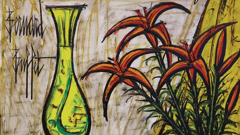 Bernard Buffet (1928-1999), Les Porcelaines jaunes, 1988, huile sur toile, signée... La matière, des porcelaines de Buffet aux empâtements de Riopelle
