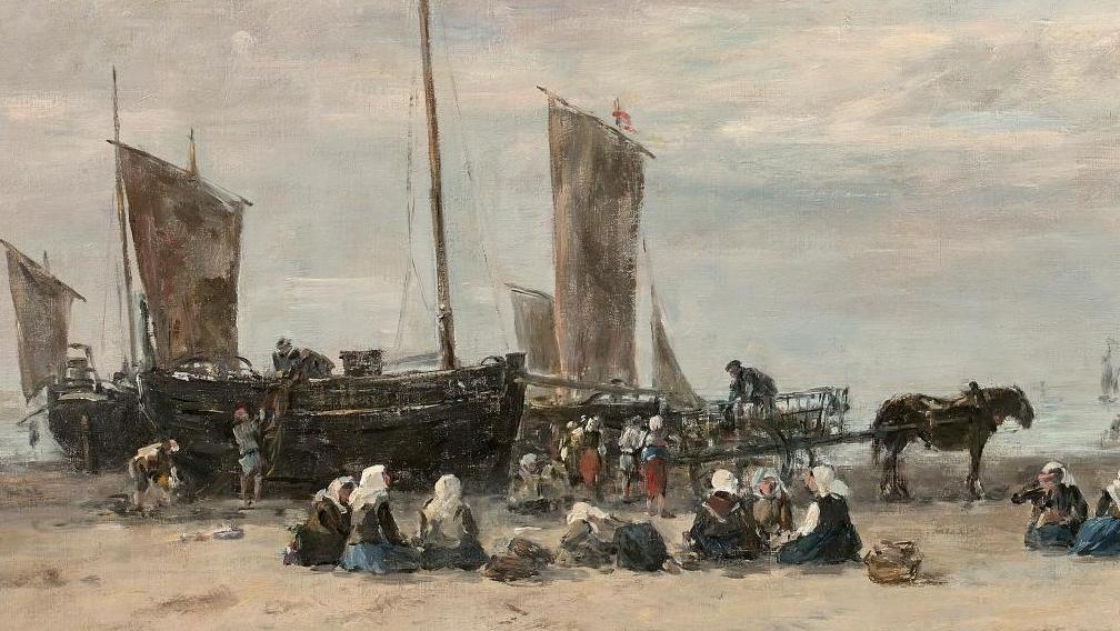 Eugène Boudin (1824-1898), Berck, le chargement du poisson, 1883, huile sur toile,... Avec Boudin et Renoir, comme une envie de mer, de ciel changeant et de lumière…