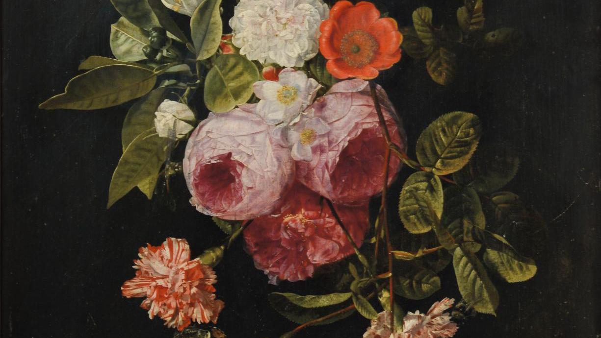 Carstian Luyckx (1623-1670), Guirlande de roses, œillets, fleurs d’oranger, papillons... Carstian Luyckx, une nature bien vivante