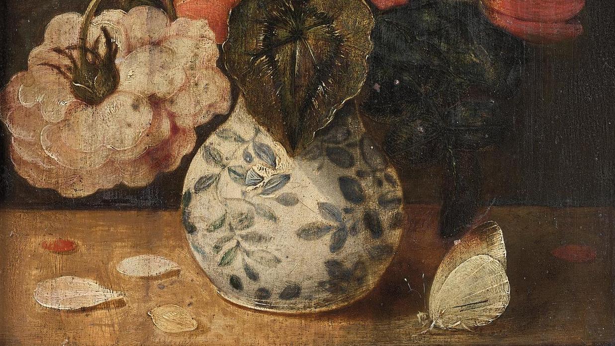 Osias Beert, dit «L’Ancien» (1580-1624), Bouquet de fleurs, cuivre, 22 x 18 cm. Adjugé :... Riches fleurs flamandes  et magie des années 1950