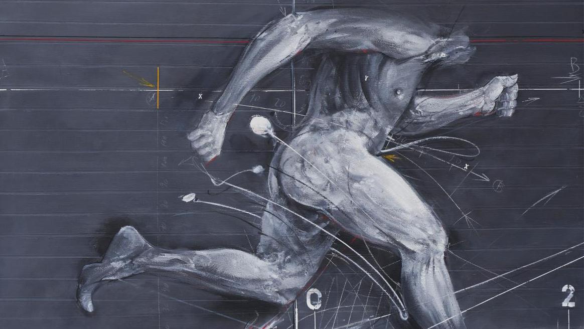 Vladimir Velickovic (1935-2019), Trois états du saut, 1975, oil on canvas, triptych... Velickovic, the Art of Motion