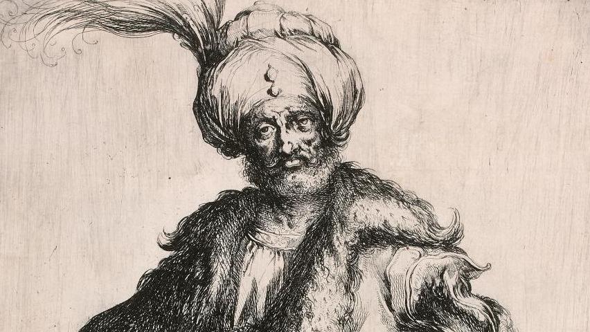 Jacques Bellange (1575 -1616),  Melchior, roi de Nubie, eau-forte originale, épreuve... Trésors gravés de la collection Marcel Lecomte