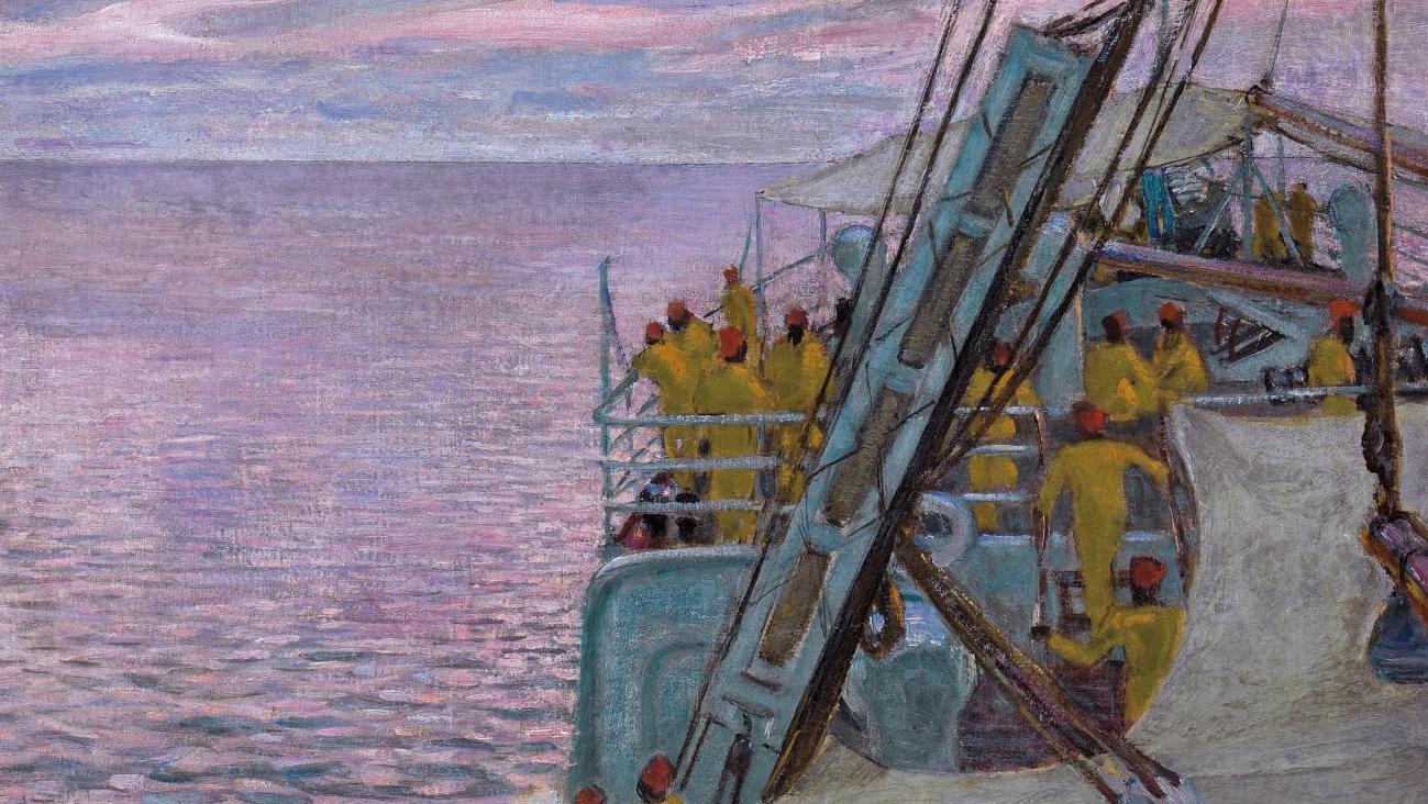Raoul du Gardier (1871-1952), À l’heure du soleil couchant (océan Indien), huile... Raoul du Gardier, le large en point de mire