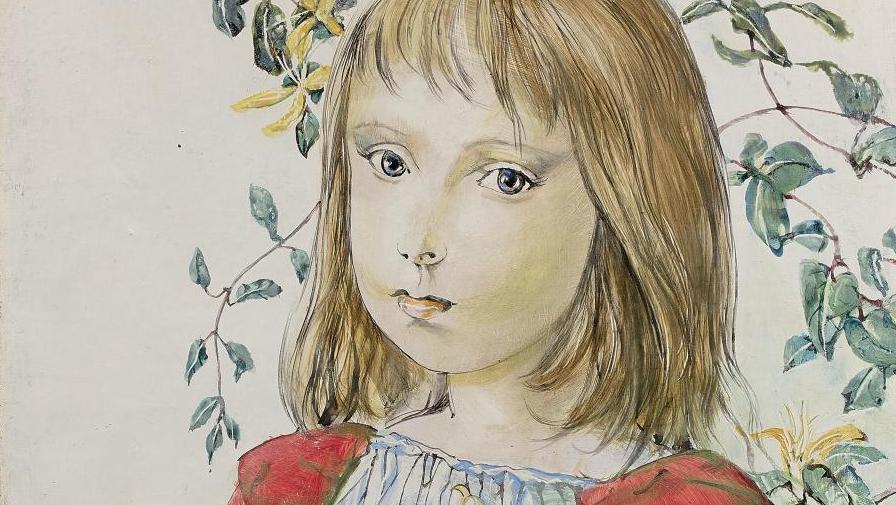 Léonard Tsuguharu Foujita (1886-1968), Fillette au jardin, lys et liserons, vers... Face-à-face féminin : charme de l’enfance et fastes de l’Empire