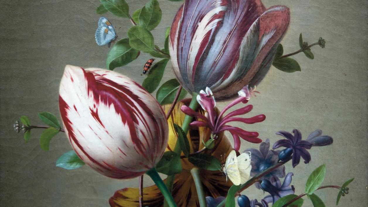 Pierre Étienne Rémillieux (1811-1856), Tulipes panachées, jacinthes bleues, chèvrefeuille... A Record for Rémillieux's Bouquet