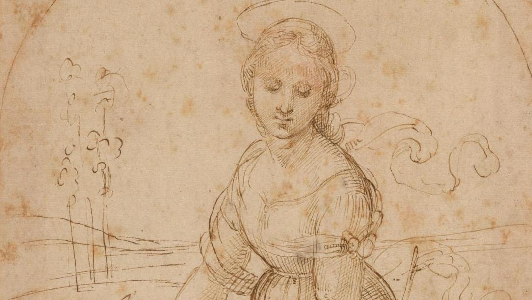 Raphaël, Étude pour la Belle Jardinière, plume et encre brune, traces de stylet et... Raphaël sans éclat