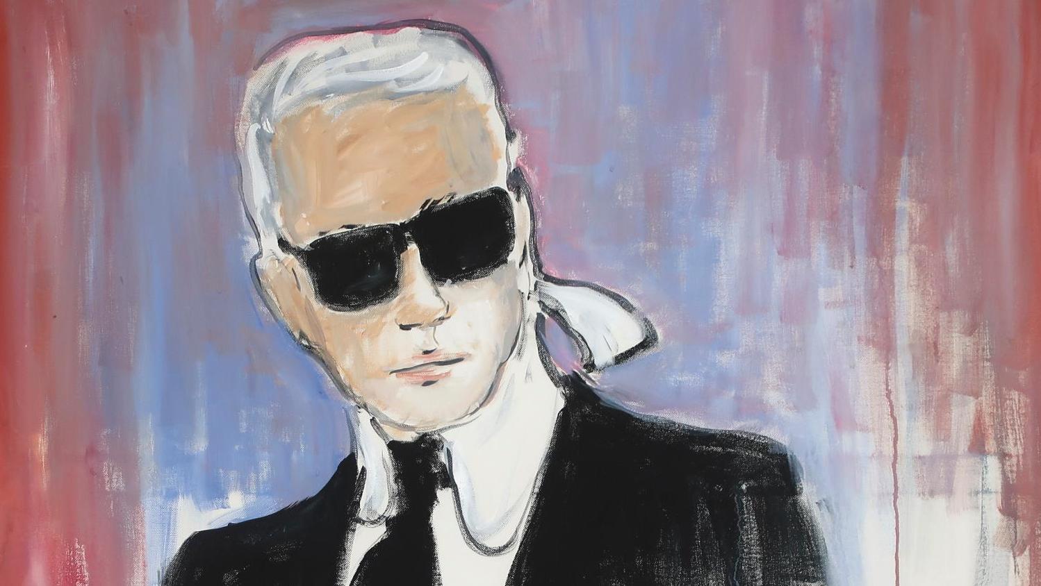 Karl Lagerfled (1933-2019) Autoportrait, 2014, gouache sur toile, signée, 100 x 100... Lagerfeld par lui-même