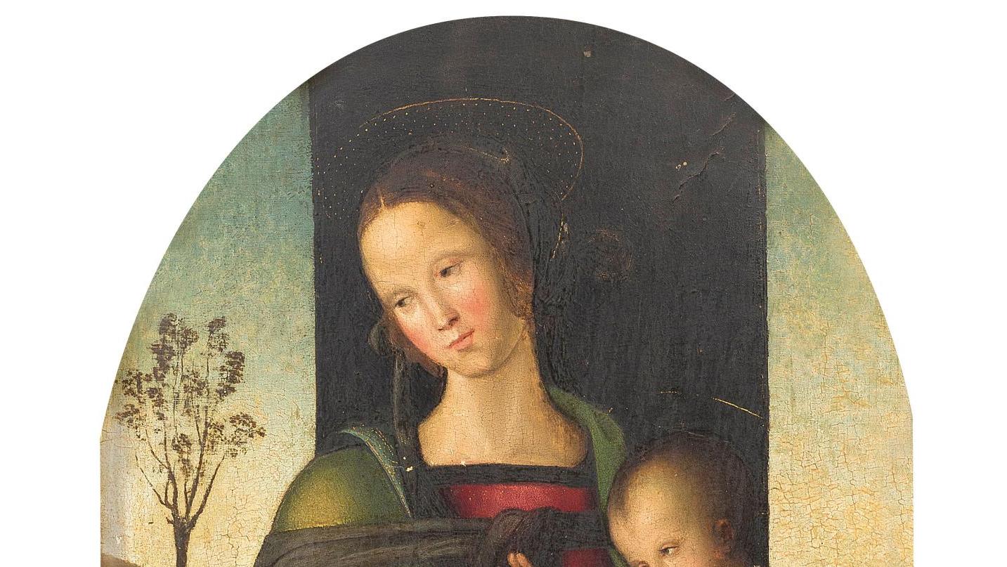 Eusebio Da San Giorgio (vers 1465-après 1539) Vierge à l’Enfant, panneau. 46 x 34,5 cm.... Hommage au Pérugin par Da San Giorgio