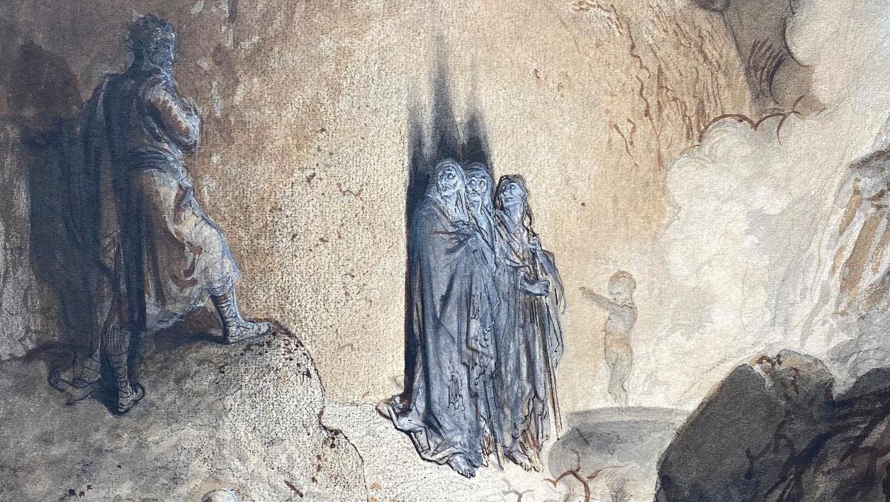 Gustave Doré (1832-1883), Macbeth dans la grotte des sorcières, vers 1866-1870, technique... Un projet inachevé de Gustave Doré