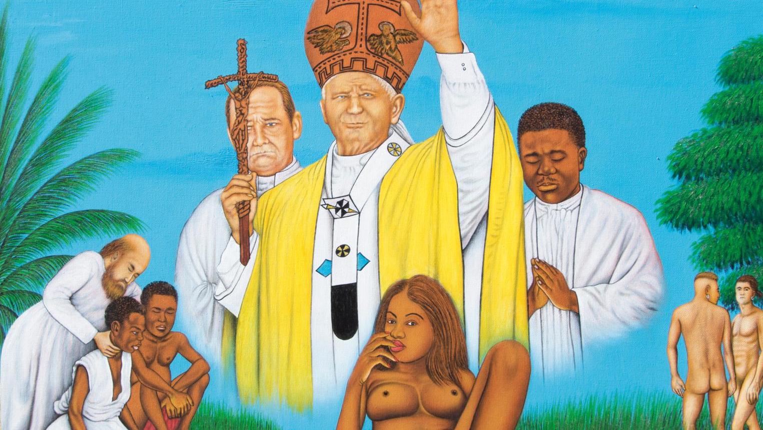 Chéri Samba (né en 1956), Le Pardon du pape Jean-Paul II, 2000, acrylique sur toile,... Le choc des images