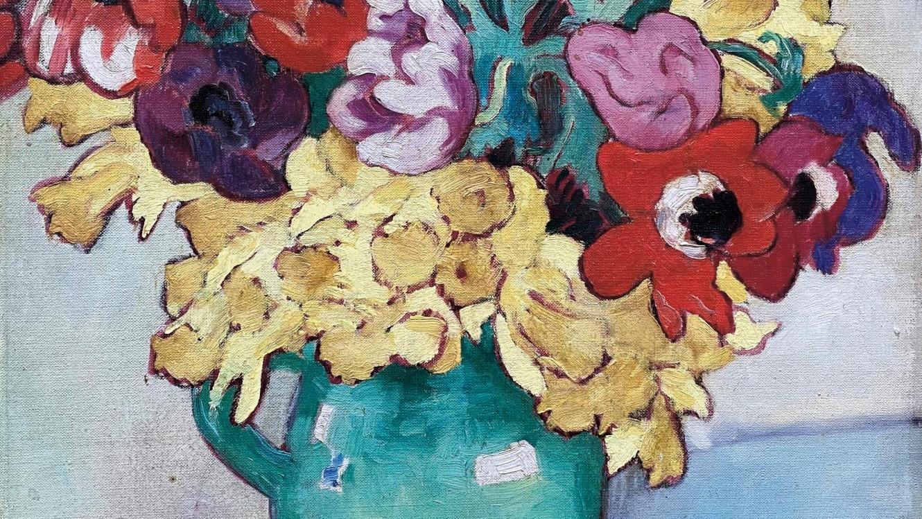 Louis Valtat (1869-1952), Anémones et jonquilles au pichet vert, vers 1916, huile... Tout le printemps dans un bouquet de Valtat