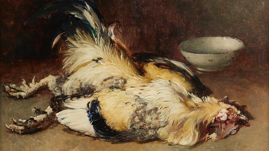 Guillaume Fouace (1827-1895), Le Coq, huile sur toile, 54,5 x 73,5 cm. Adjugé : 11... La peinture normande illustrée, avec Fouace et Guillemet