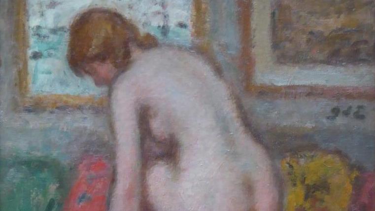 Georges d'Espagnat (1870-1950), Femme à sa toilette, huile sur toile monogrammée,... Une femme à sa toilette