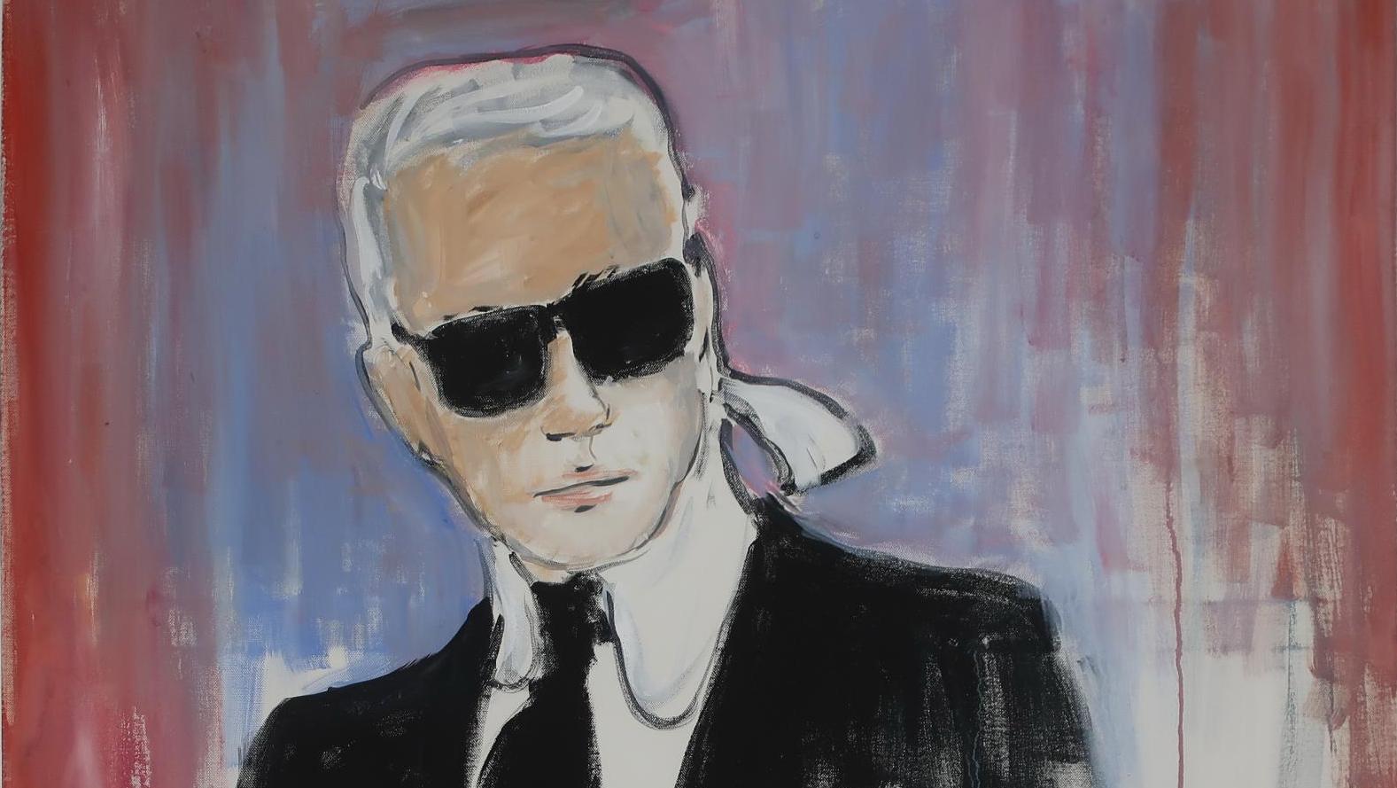 Karl Lagerfled (1933-2019) Autoportrait, 2014, signed gouache on canvas, 100 x 100... Lagerfeld by Himself