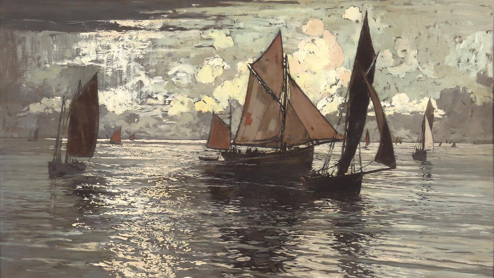 Amédée Marcel-Clément (1873- ?), Saint-Malo, un après-midi d’orage, huile sur panneau,... Collection Vincent Lécuyer