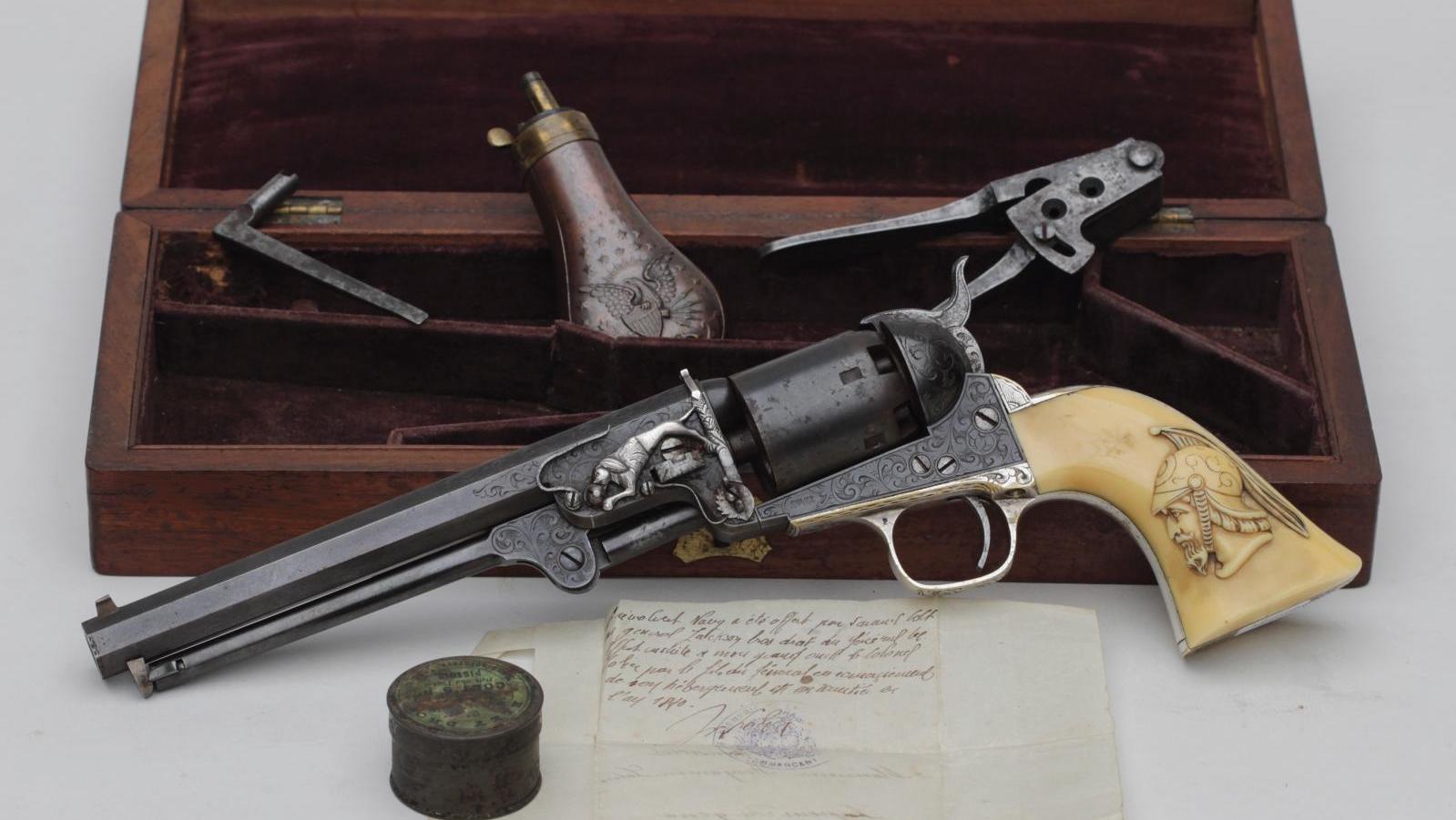 Revolver Colt Navy modèle 1851, six coups, calibre 36, canon à pans marqué «Address... Un cadeau de Colt au général Stonewall Jackson