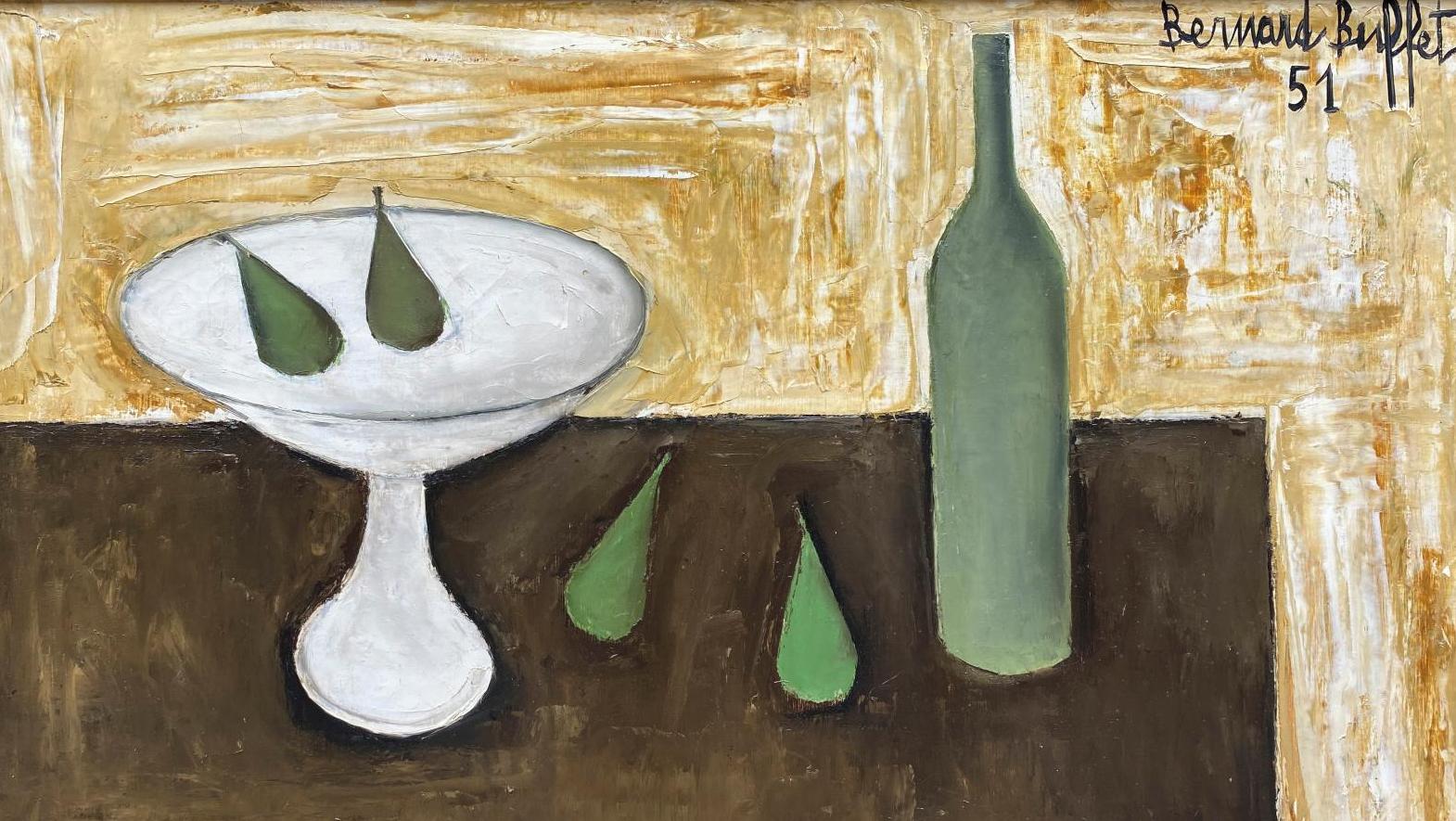 Bernard Buffet (1928-1999), Poires au compotier, 1951, huile sur toile, 59 x 90 cm.... Bernard Buffet et l’art de dresser une table