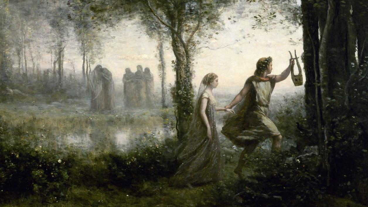 Jean-Baptiste Camille Corot (1796-1875), Orphée ramenant Eurydice des enfers, 1861,... Un Orphée et Eurydice d’enfer