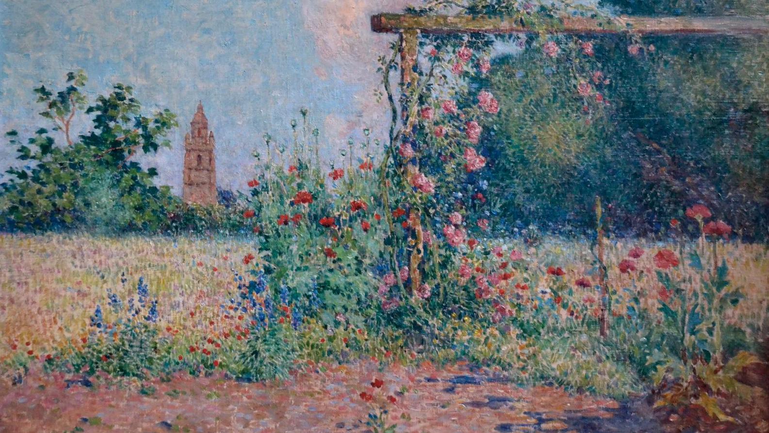 Ferdinand Loyen du Puigaudeau (1864-1930), Jardin fleuri devant l’église du Croisic, huile... À Nantes, Loyen du Puigaudeau versus Antoine Barye