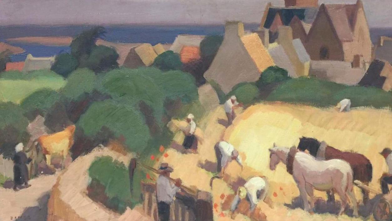 Jules-Émile Zingg (1882-1942), Moisson près de Lannion, Bretagne, huile sur toile,... Zingg, chantre du monde rural