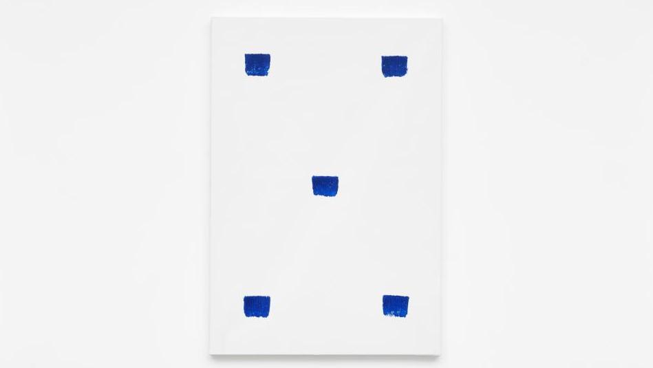 Niele Toroni, Empreintes de pinceau n° 50 à intervalles réguliers de 30 cm, juin 2019,... Galerie Marian Goodman : Niele Toroni. Un tout de différences