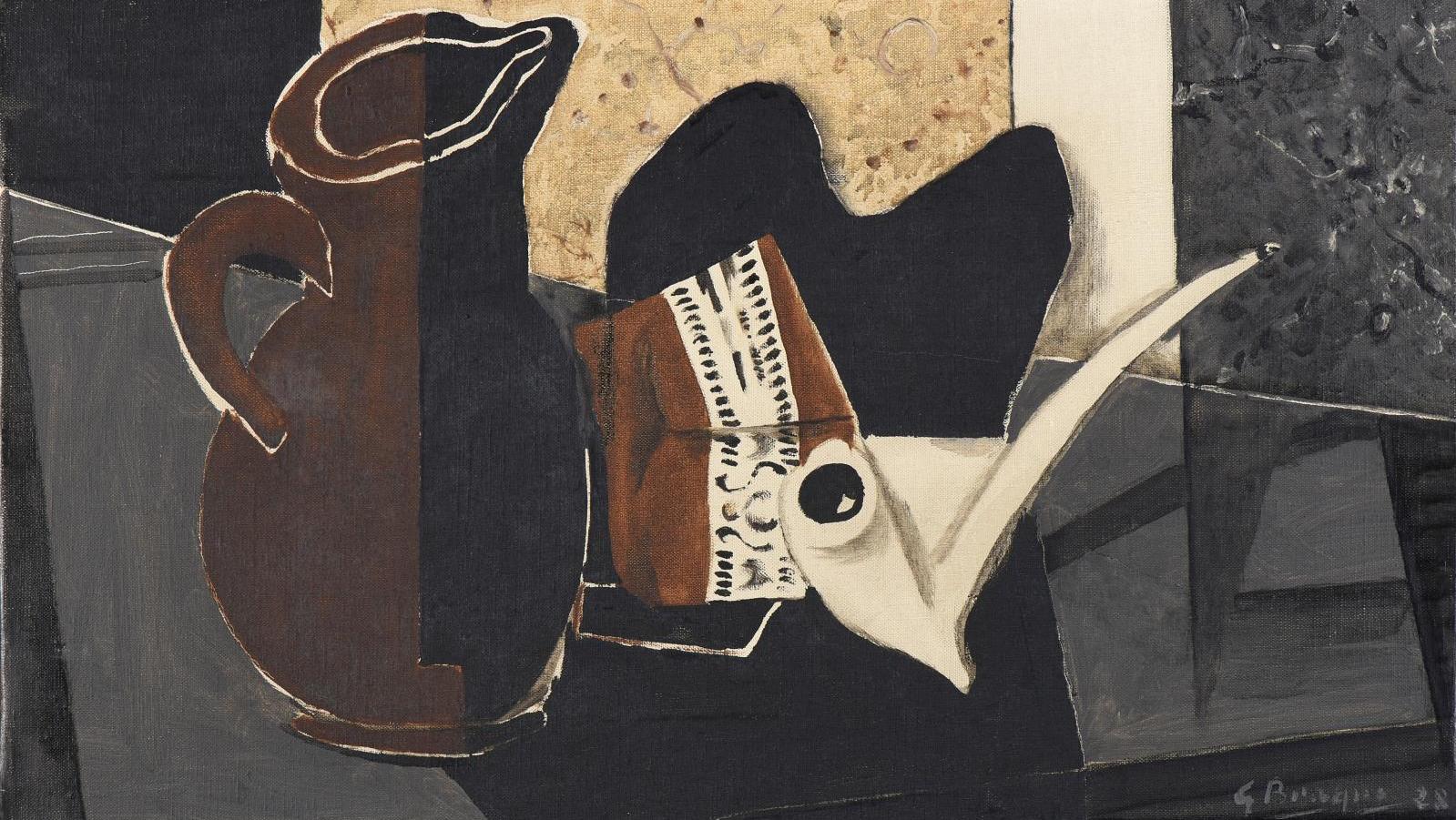 Georges Braque (1882-1963), Jug, pipe, tobacco; 1928, oil on canvas, signed and dated... From Bonnefond's Idealised Italy to Braque's Still Life 