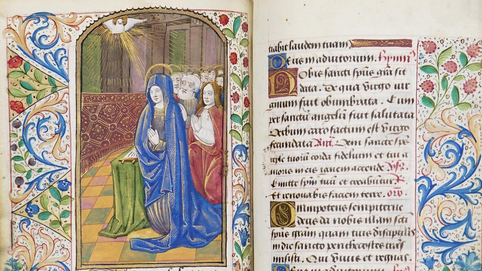 Manuscrit français du XVIe siècle, Initium Sancti Evangelii Secundum Joannem, orné... Livres enluminés et incunables