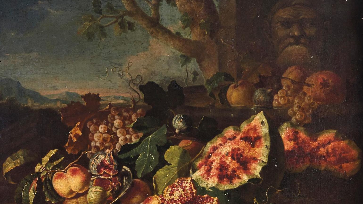 Abraham Bruegel (1631-1697), Nature morte aux grenades et pastèque, huile sur toile,... Abraham Bruegel, le virtuose