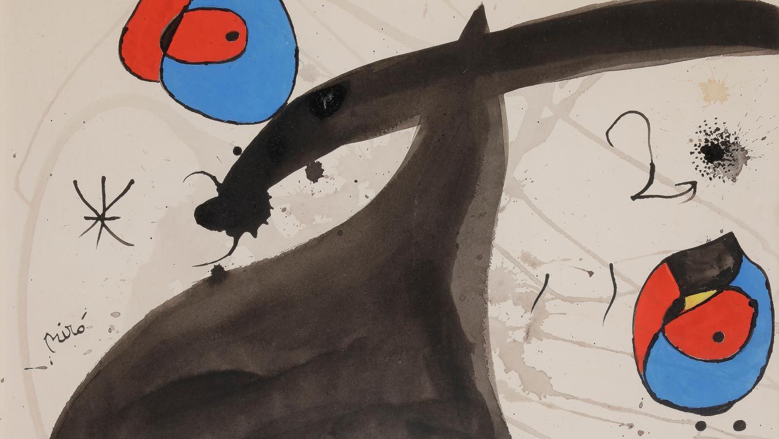 Joan Miró (1893-1983), Women and birds, 1974, gouache and ink 36 x 52 cm (detail).Estimate:... Gaston Diehl: A True Champion of Post-war Art