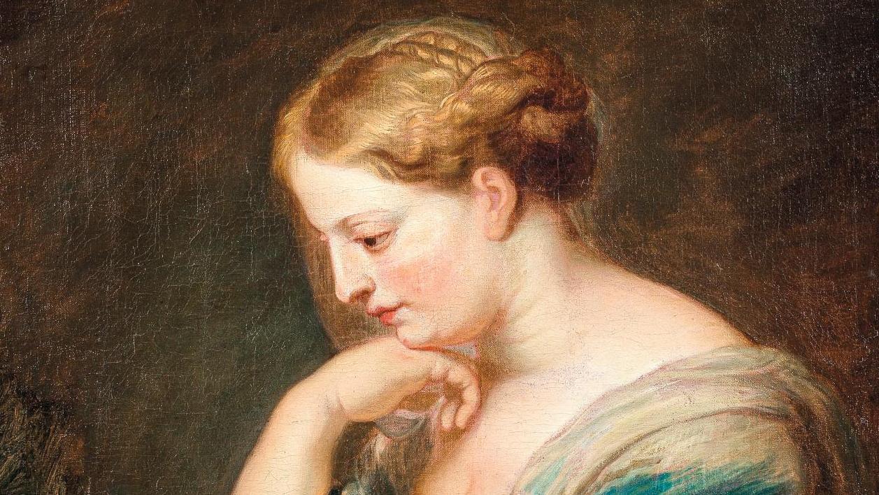 Atelier de Pierre-Paul Rubens (1577-1640), Étude de femme assise, huile sur toile,... Épouse de Rubens