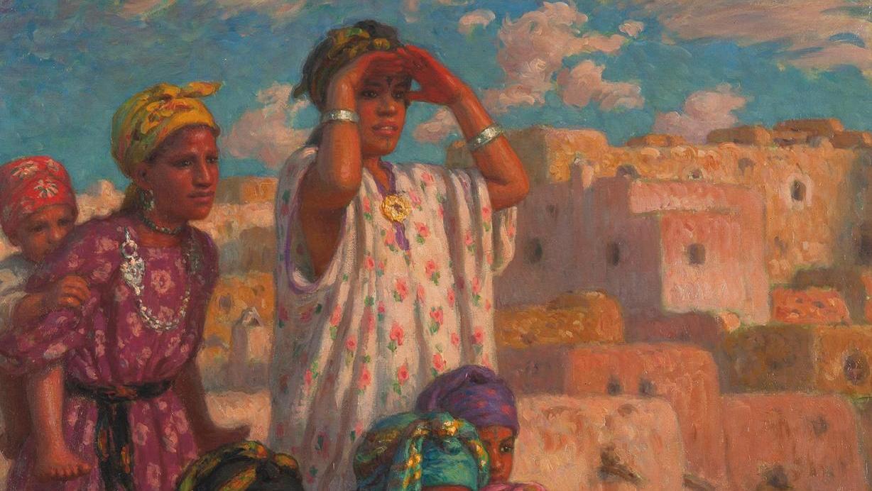 Étienne Dinet (1861-1929), Fillettes regardant au loin, huile sur toile, 81,5 x 65 cm.... Dans les pas d’Étienne Dinet