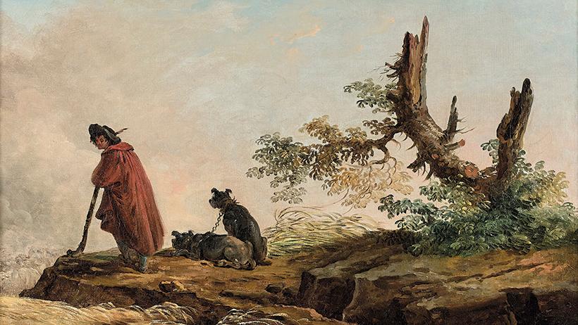 Hubert Robert (1733-1808), Berger et ses chiens surveillant leur troupeau depuis... Hubert Robert dans la campagne romaine