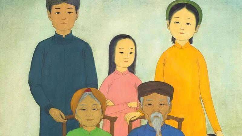 Mai Trung Thu (1906-1980), Portrait de famille, encre et couleurs sur soie, 1971,... Vietnam, Chine et Japon… l’Asie à Neuilly
