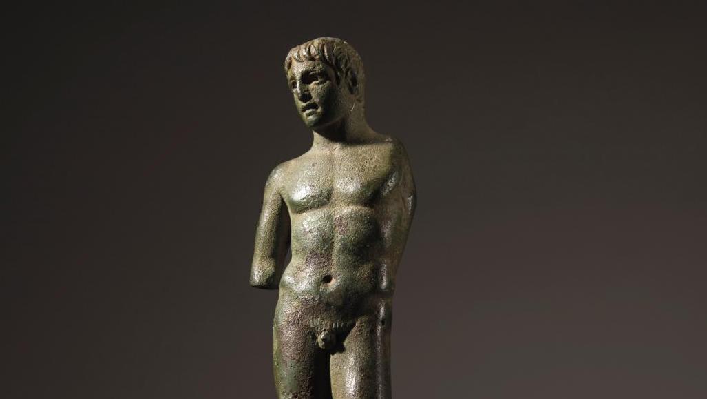 Époque gallo-romaine, Ier siècle. Statuette d’Hermès nu, bronze, h. 11,7 cm (hors... Un Hermès exhumé par Raymond Lizop