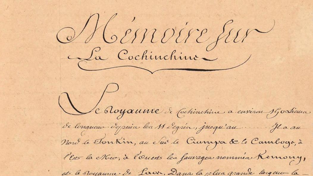 Pierre Poivre (1719-1786), Mémoire sur la Cochinchine 1744, rare copie manuscrite... Premiers contacts avec la Cochinchine