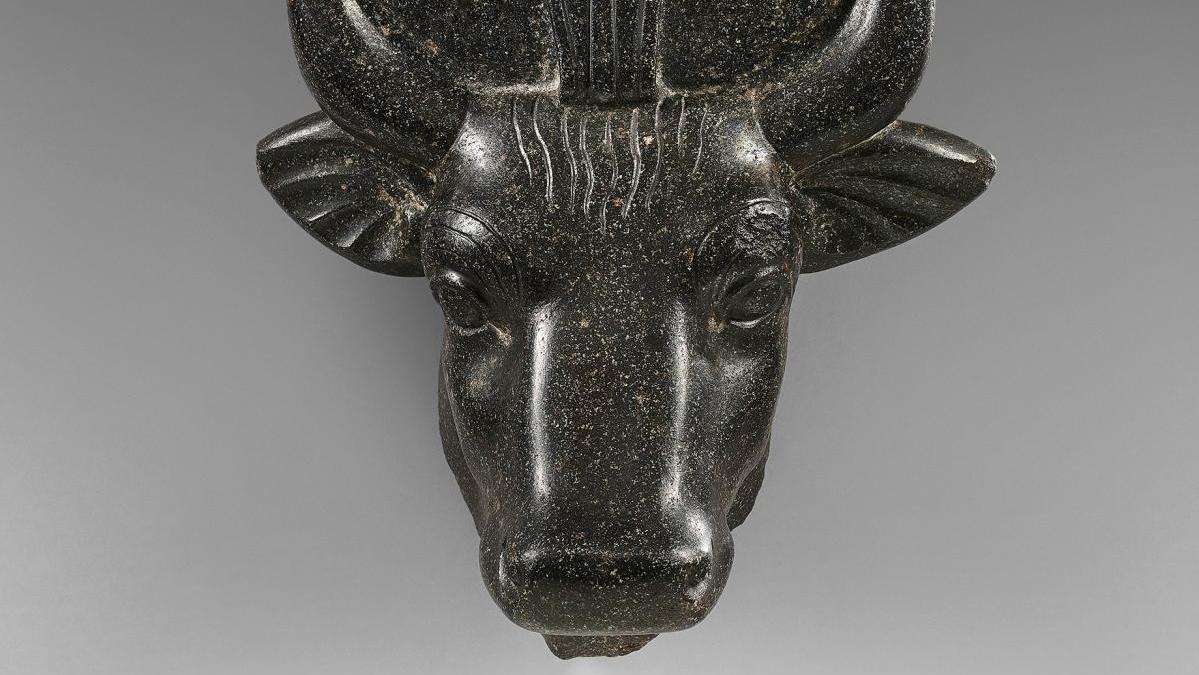 Egypt, Late Period, Ptolemaic era, head of Apis crowned with a solar disc and an... The Vengeance of an Egyptian Bull Deity 