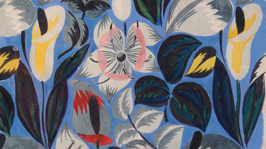 Raoul Dufy, Cornets d’arums et fleurs sur fond bleu, 1919, gouache sur papier, 64 x 49 cm,... Quimper : Raoul Dufy (1877-1953), les Années folles