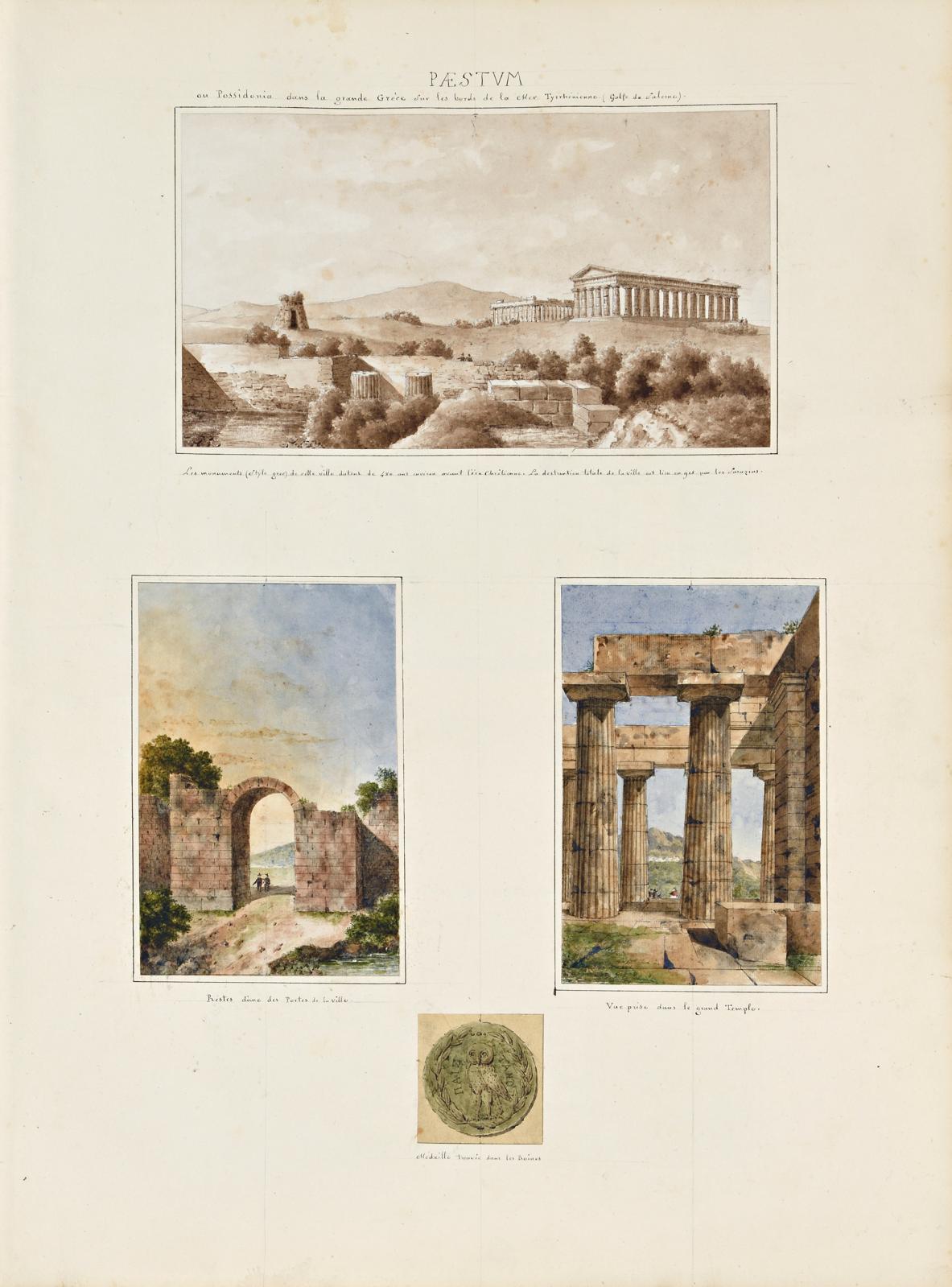 Antoine Jean-Baptiste Desplan (1790 -1873), Mon voyage de Rome à Naples fait à pied en 1821, album in-plano relié vers 1850 en demi-chagrin rouge, ill