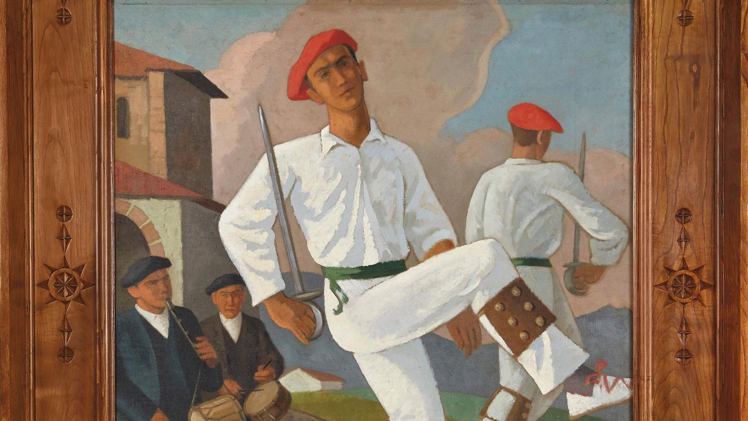 Ramiro Arrue (1892-1971), Ezpata Dantzari ou Danseur à l’épée, toile marouflée sur... Le pays de Ramiro Arrue