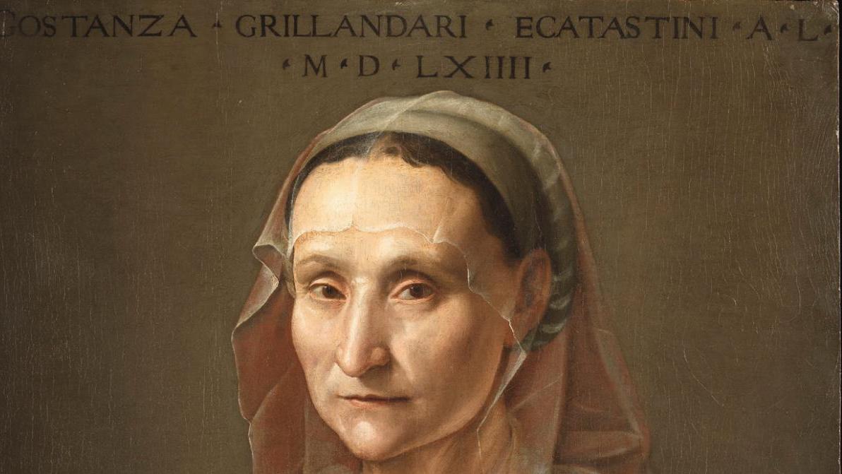 Portrait de Constanza, sœur du peintre Ridolfo del Ghirlandaio, école florentine... Noble visage florentin du XVIe siècle