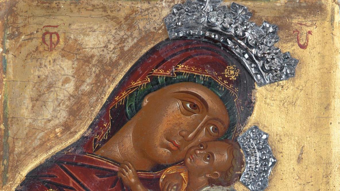 Crète, vers 1500. La Mère de Dieu Glycophilousa, tempera sur tissu et bois, fond... L’âme mystérieuse des icônes crétoises