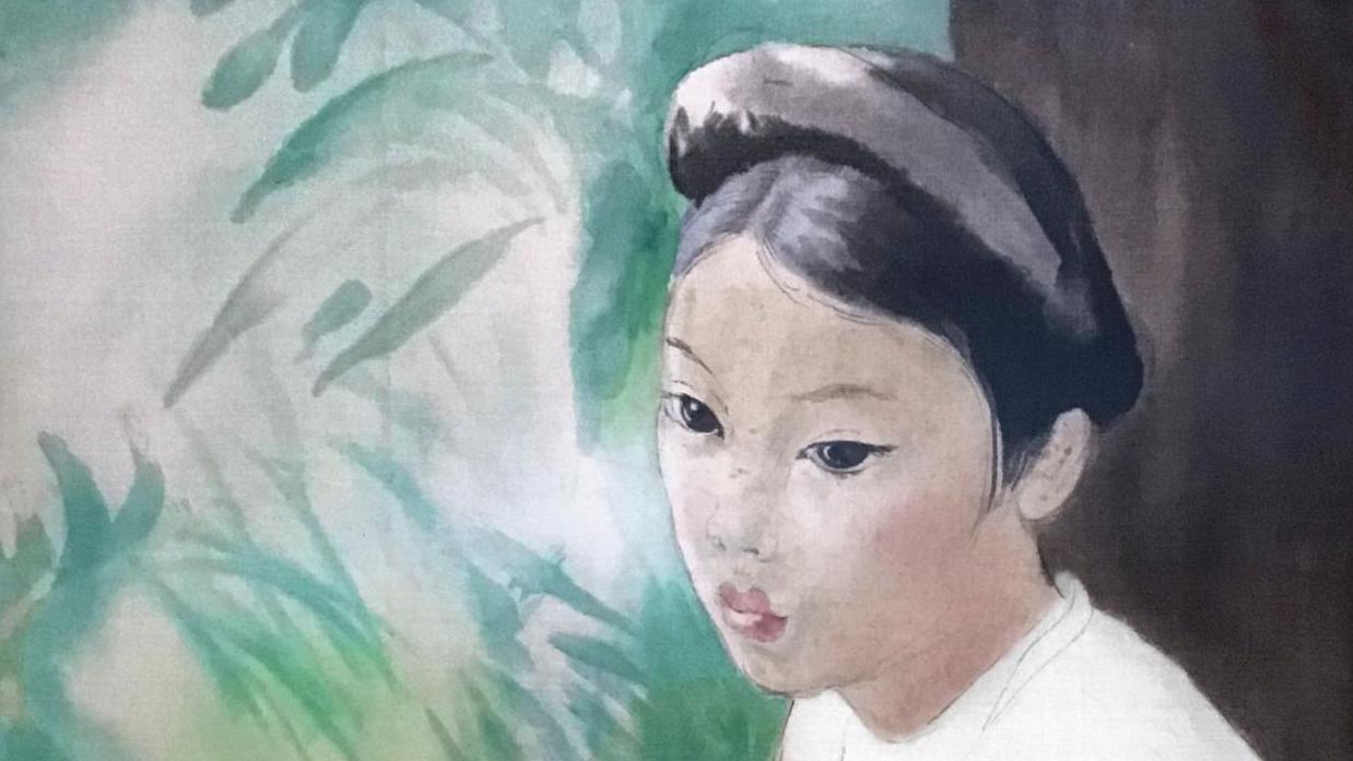 Alix Aymé (1894-1989), Portrait de jeune Vietnamienne, peinture sur soie, 31 x 24 cm.... Alix Aymé en Indochine, Henri Barnoin en Bretagne