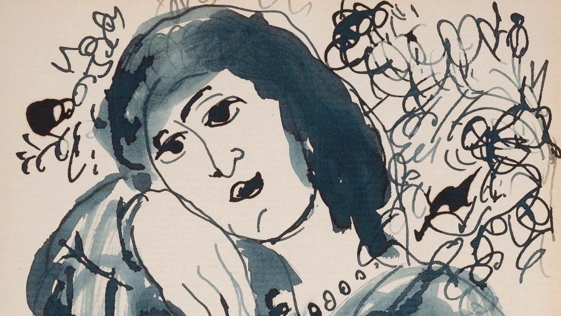 Marc Chagall (1887-1985), carnet de 85 pages illustré de dessins originaux au stylo,... Chagall au rendez-vous de l’émotion