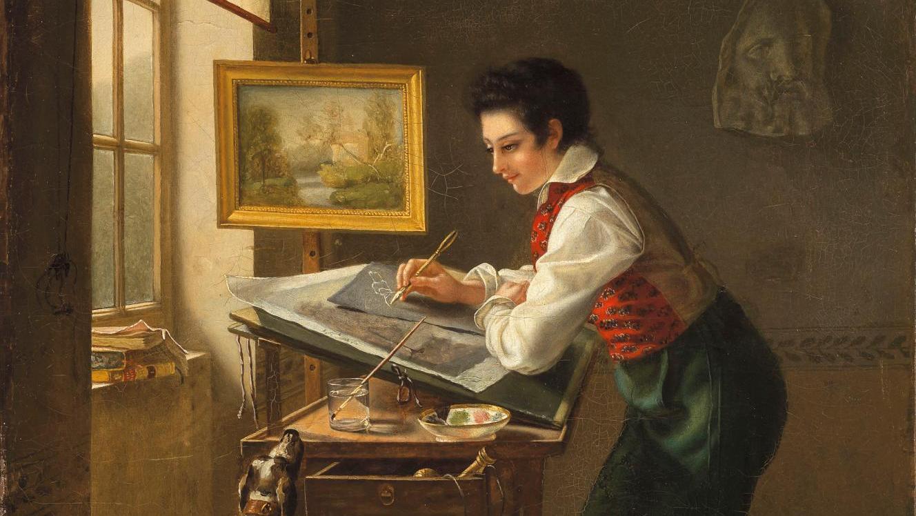 Michel-Martin Drolling (1786-1851), Peintre dans son atelier à Rome, vers 1815, huile... London Art Week sur la toile