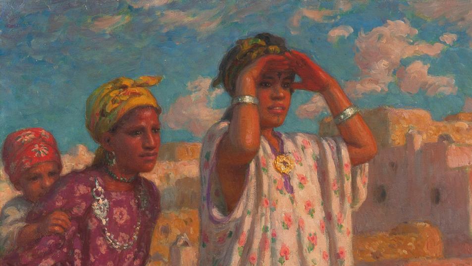 Étienne Dinet (1861-1929), Fillettes regardant au loin, huile sur toile, 81,5 x 65 cm.... Les regards très porteurs d'Étienne Dinet