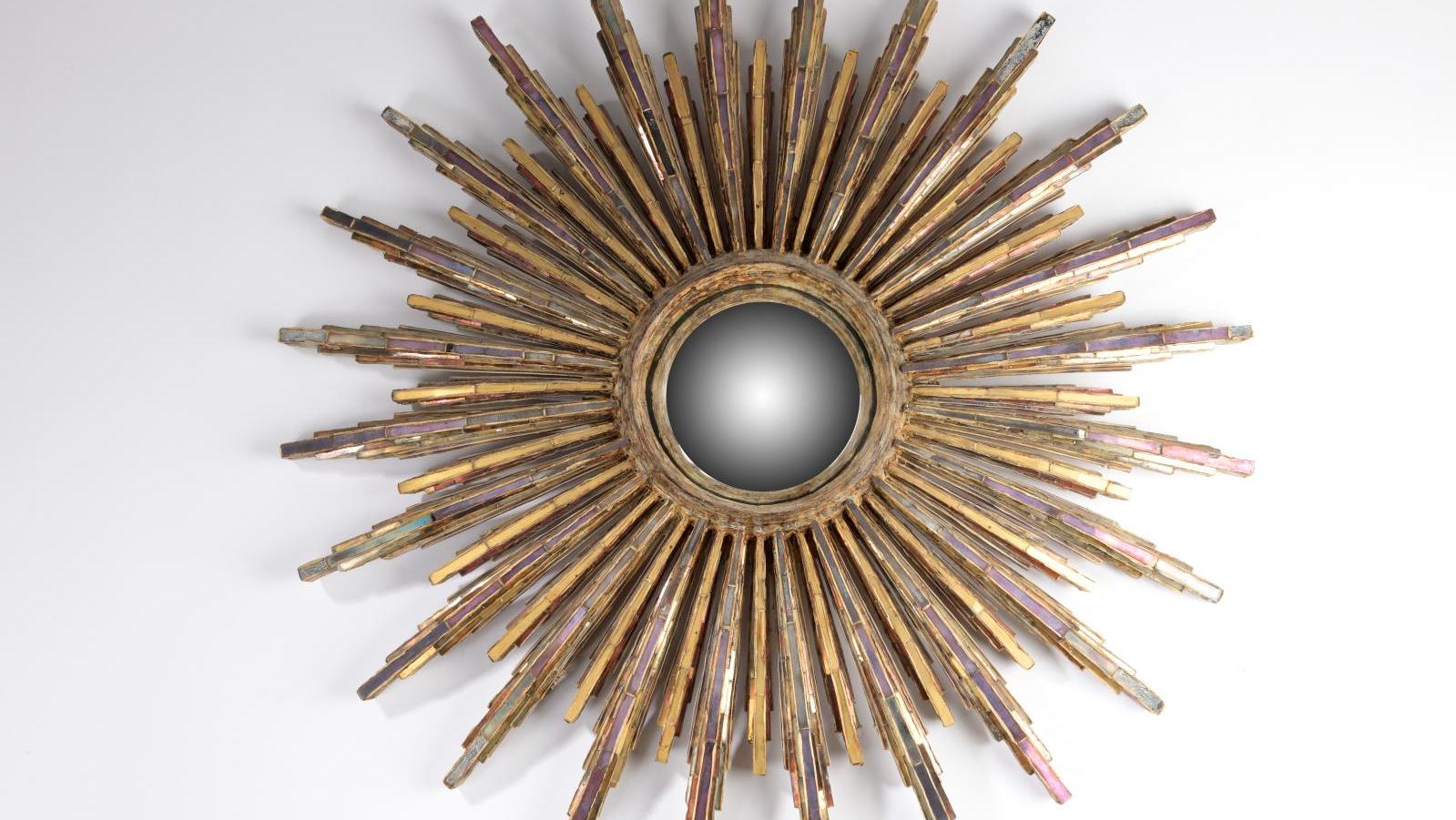 Line Vautrin (1913-1997), circular “Sun King” mirror in Talosel inlaid with mirrors... Spotlight on Line Vautrin