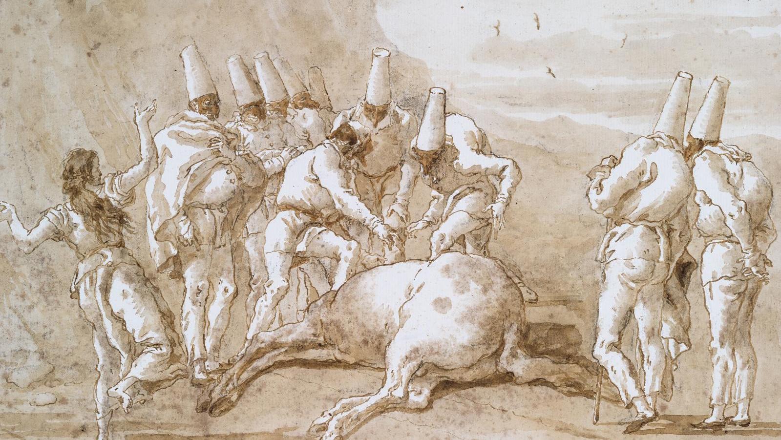 Giovanni Domenico Tiepolo (1727-1804), Polichinelle examine un centaure, plume et... Un air d'Italie